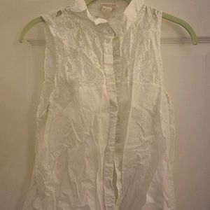 H&M white cotton collared sleeveless with lace